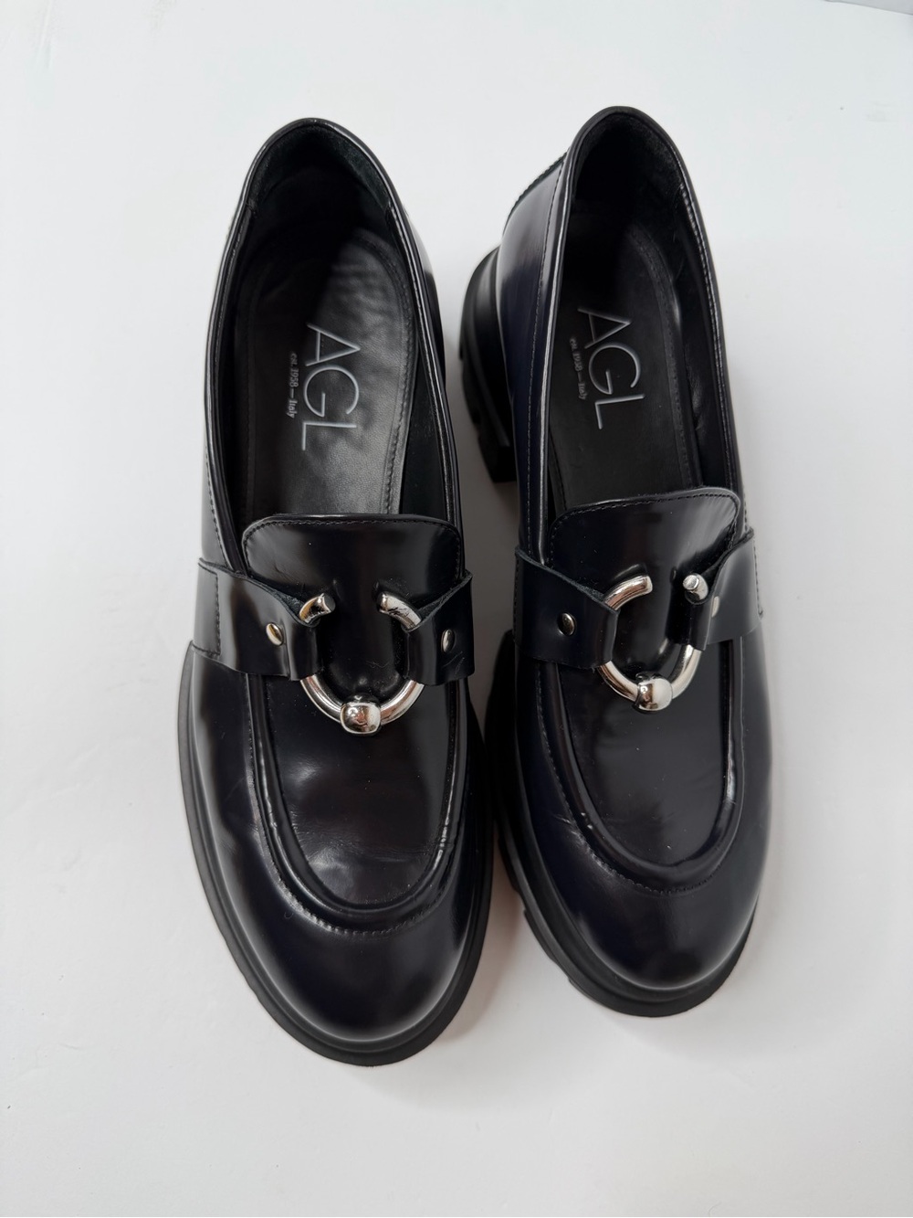 AGL Monique chunky sole leather loafers in black leather Women's EU 39/ 8.5-9 US - Picture 5 of 15